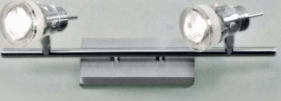 OUTLET-Binario-IL-APOLLO-GU10-LED-7W-2-luci-metallo-nichel-spazzolato-vetro-moderno-spot
