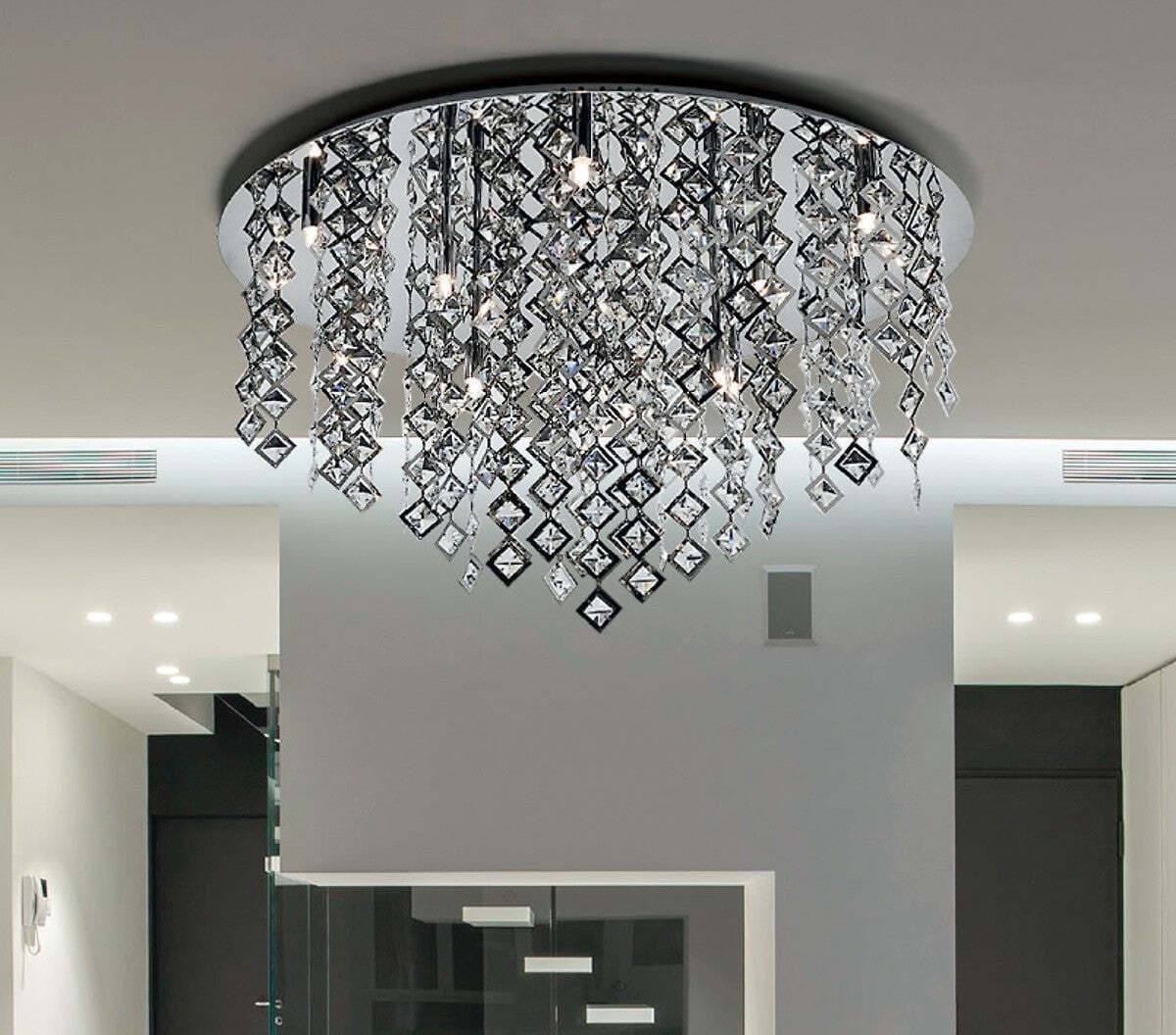 OUTLET-Plafoniera-Illuminando-GALASSIA-G-G9-LED-12-luci-lampada-soffitto-cristalli-quadrati-trasparenti-moderna-interno