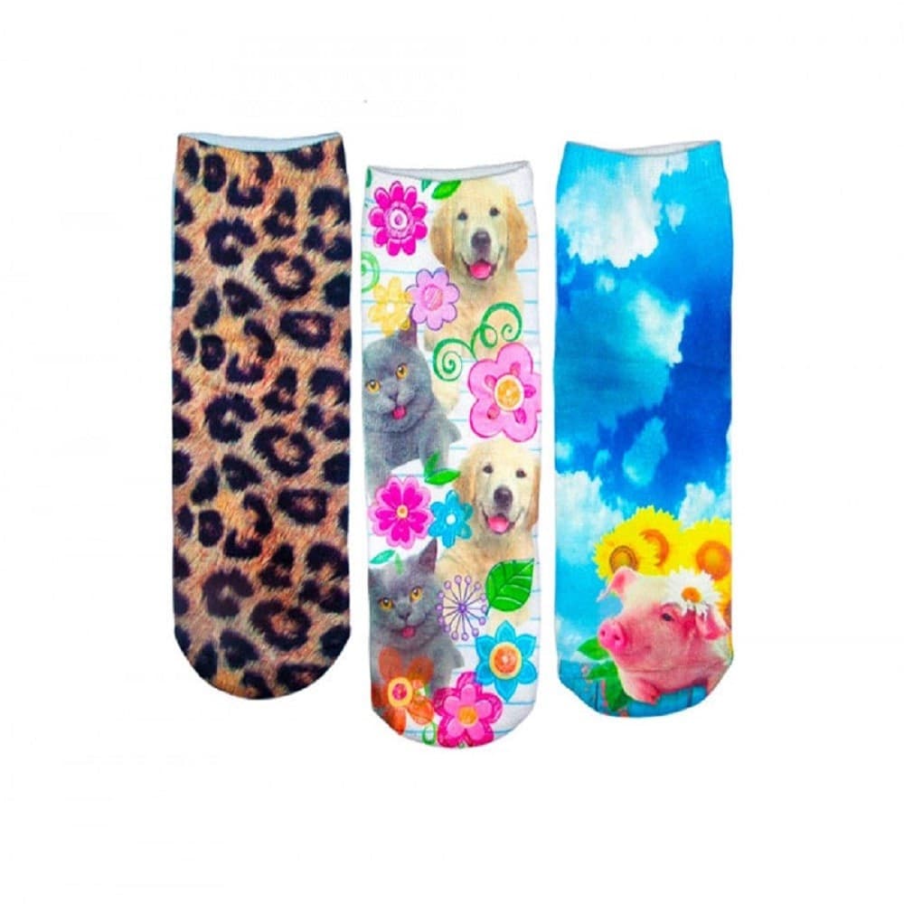 Pack-3-Paia-Calzini-Funny-Animals-Calze-Donna-Stampe-Colorate-3d