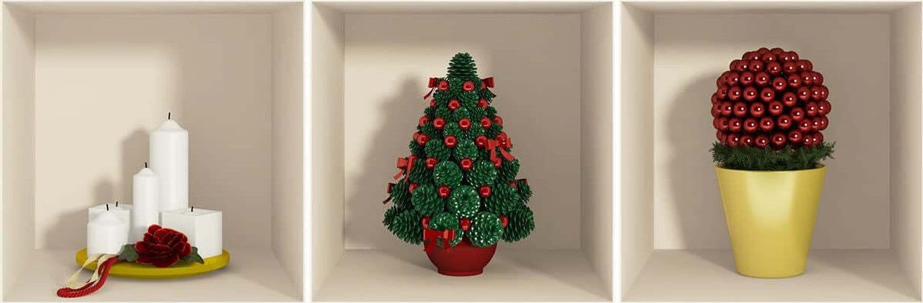 Pack 3 Sticker Effetto 3D Riutilizzabile Per Albero Di Natale Multicolore 30 x 30 cm