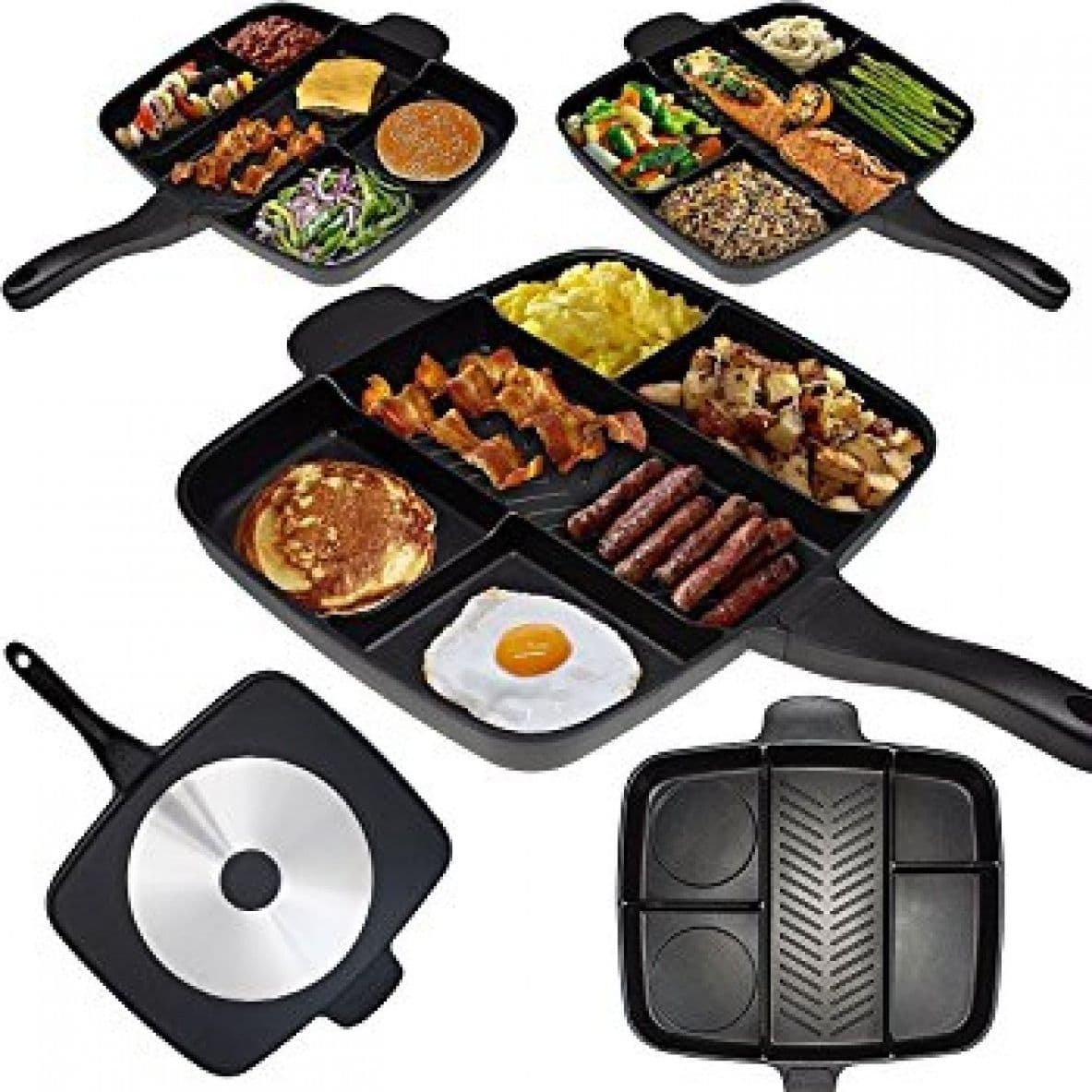 Padella-Bistecchiera-Piastra-Per-Cotture-Separate-Divisori-5-In-1-Antiaderente
