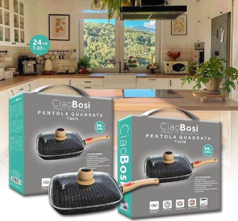Padella Pentola Quadrata Con Manico Coperchio Vetro 24cm 1.03lt Antiaderente T-9478 Casa e cucina/Pentole padelle e pirofile/Pentole e padelle/Padelle universali Trade Shop italia - Napoli, Commerciovirtuoso.it