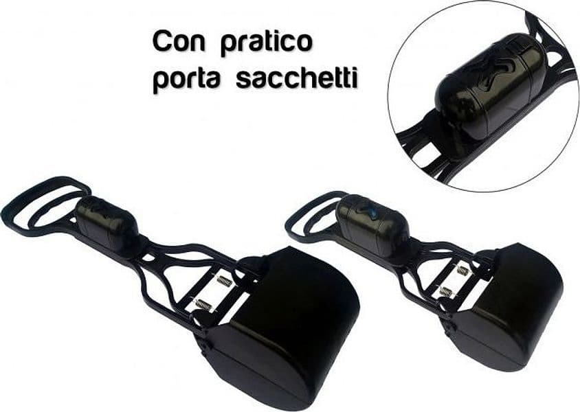 Paletta-Con-Pinza-Raccogli-Feci-Deiezioni-Animali-+-Portabuste-E-Rotolo