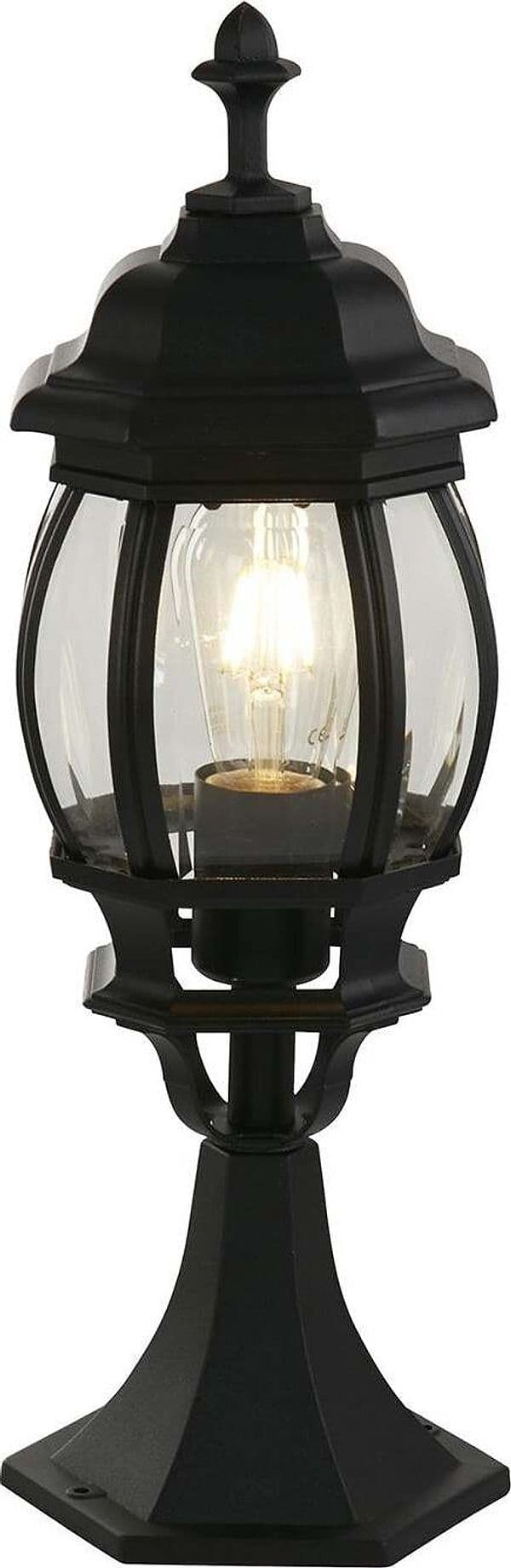 Paletto-Da-Esterno-Rustico-Country-Bel-Aire-Alluminio-Nero-Vetro-1-Luce-E27