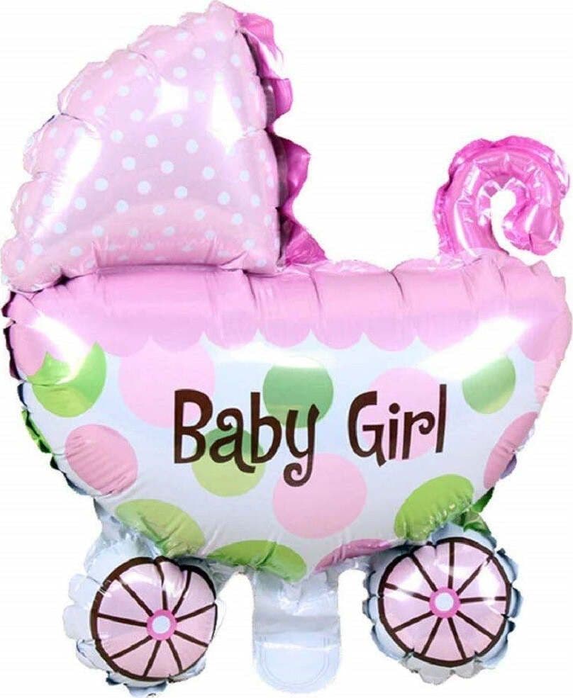 PALLONCINI PALLONCINO 2PZ CARROZZINA ROSA BAMBINA NASCITA 43X28CM COMPLEANNI PARTY