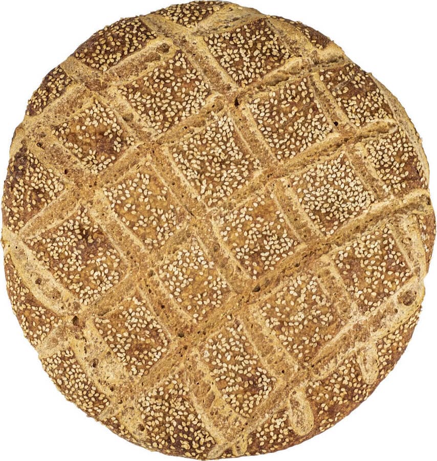 Pane Senza Lievito Semi-integrale Con Sesamo Pagnotta Semola Di Grano Duro Siciliano E Grani Antichi Siciliani Bio Pagnotta E Salute