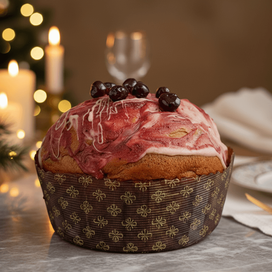 Panettone artigianale Amarena con Amarene intere e sciroppo di governo glassa cioccolato bianco dolce tipico natalizio panettoni 1.2 kg La Bottega Reale in Panettoni Plaza cafè - Capo d’Orlando, commercioVirtuoso.it