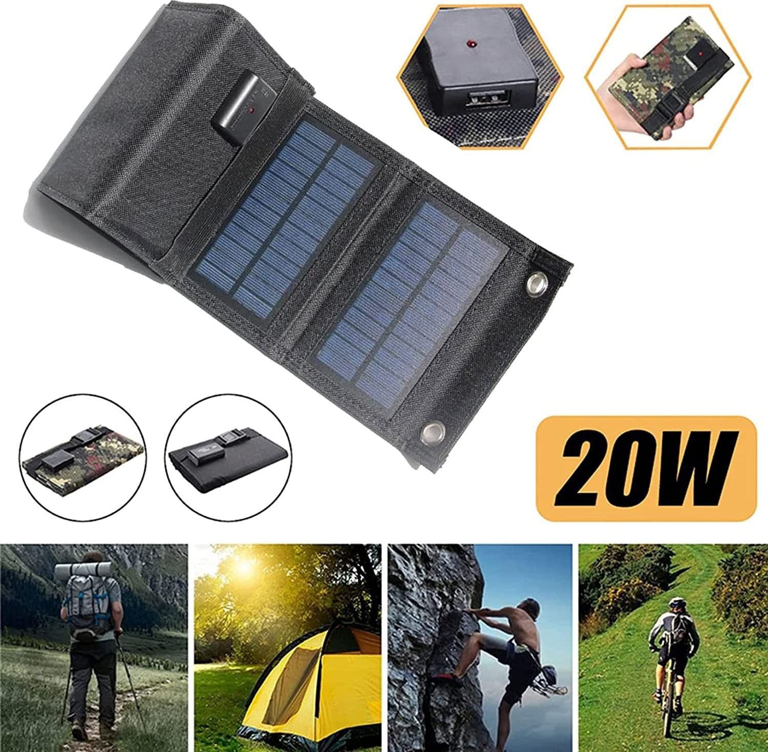 Pannello Solare Pieghevole 20w Caricabatterie Telefono Campeggio Trekking Usb 5v Campeggio Trade Shop italia - Napoli, Commerciovirtuoso.it