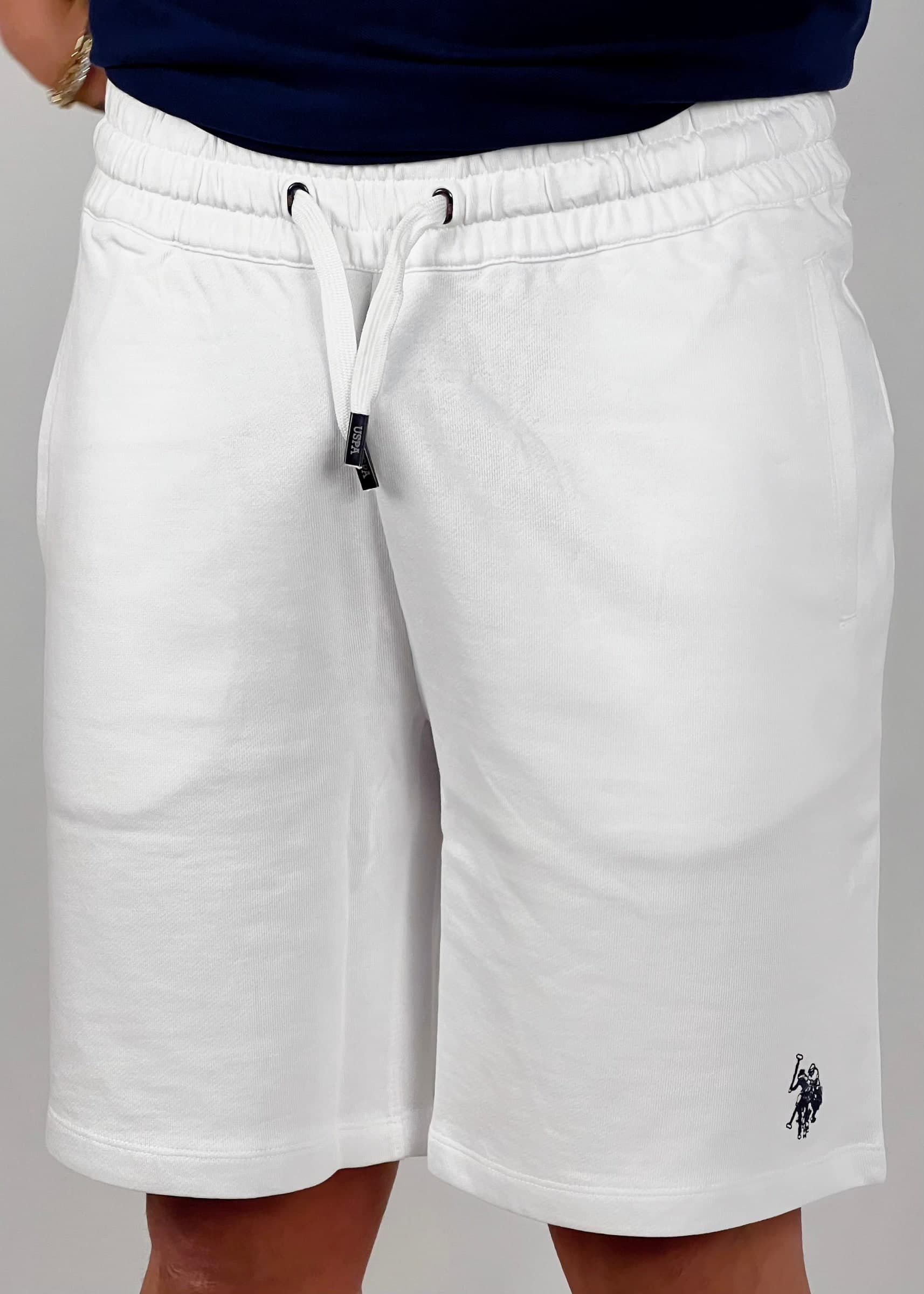 Pantaloncini-edri-bianco-con-logo-blu-scuro