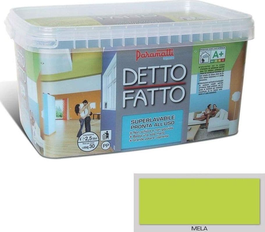 PARAMATTI-Pittura-Acrilica-Per-Interni-Superlavabile,-A-Strato-Unico,-Confezione-2,5-Lt-Con-Resa-Di-30-Mq-Ca.-Mela