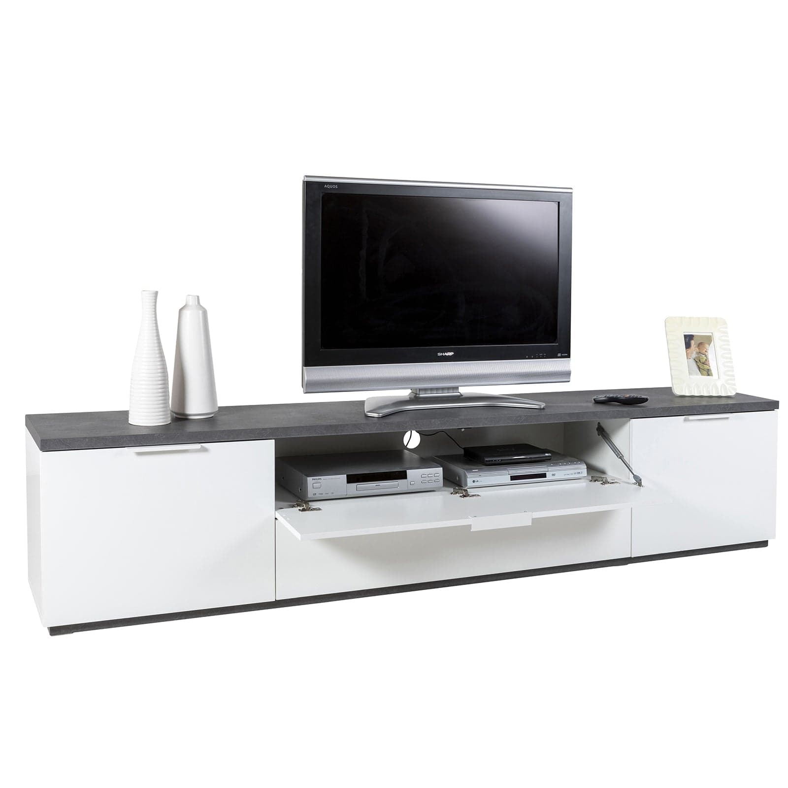 Madia porta TV con 2 cassetti e 2 ante, mobile basso in legno "Made in Italy" 240 cm in Pareti attrezzate Decor Space - Altamura, commercioVirtuoso.it