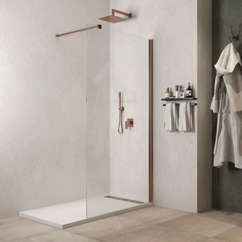 Parete-Doccia-Walkin-Anticalcare-8mm-H200-profilo-Oro-Rosa-Lucido-GARDENIA