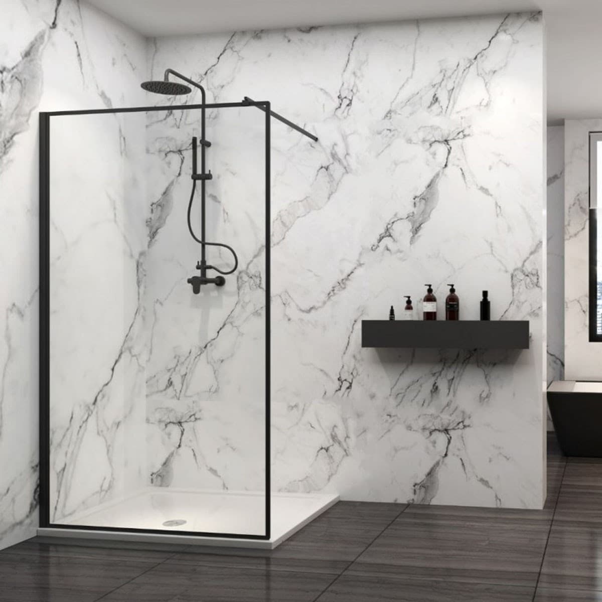 Parete-Doccia-Walkin-Trasparente-Anticalcare-8mm-profili-neri-H200-Black-Line