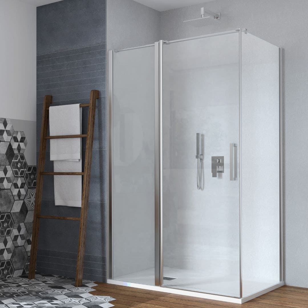Parete-fissa-Box-Doccia-Porta-Battente-Clematis-Cristallo-6-mm-Telaio-Alluminio