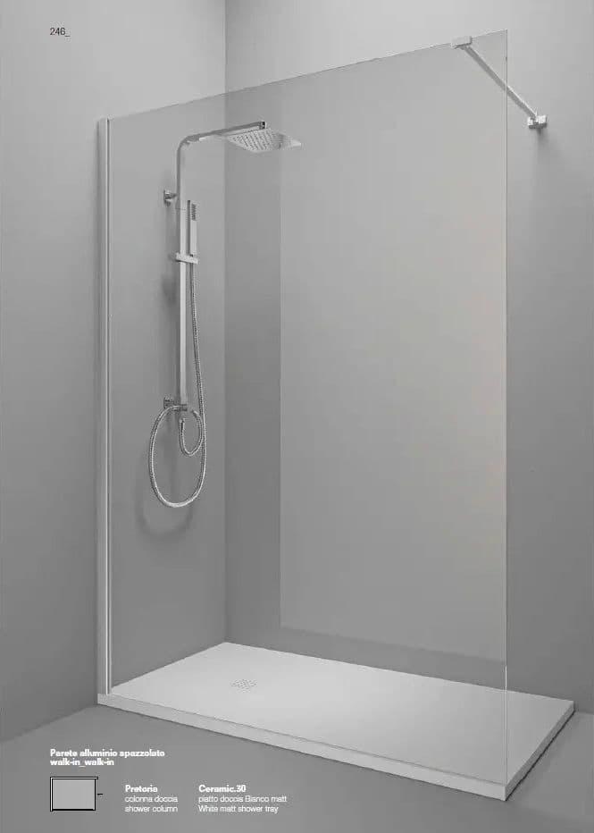 Parete Walk In Alluminio Spazzolato H200 Anticalcare 6mm Trasparente