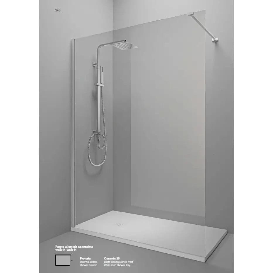 Parete Walk In Alluminio Spazzolato H200 Anticalcare 6mm Trasparente