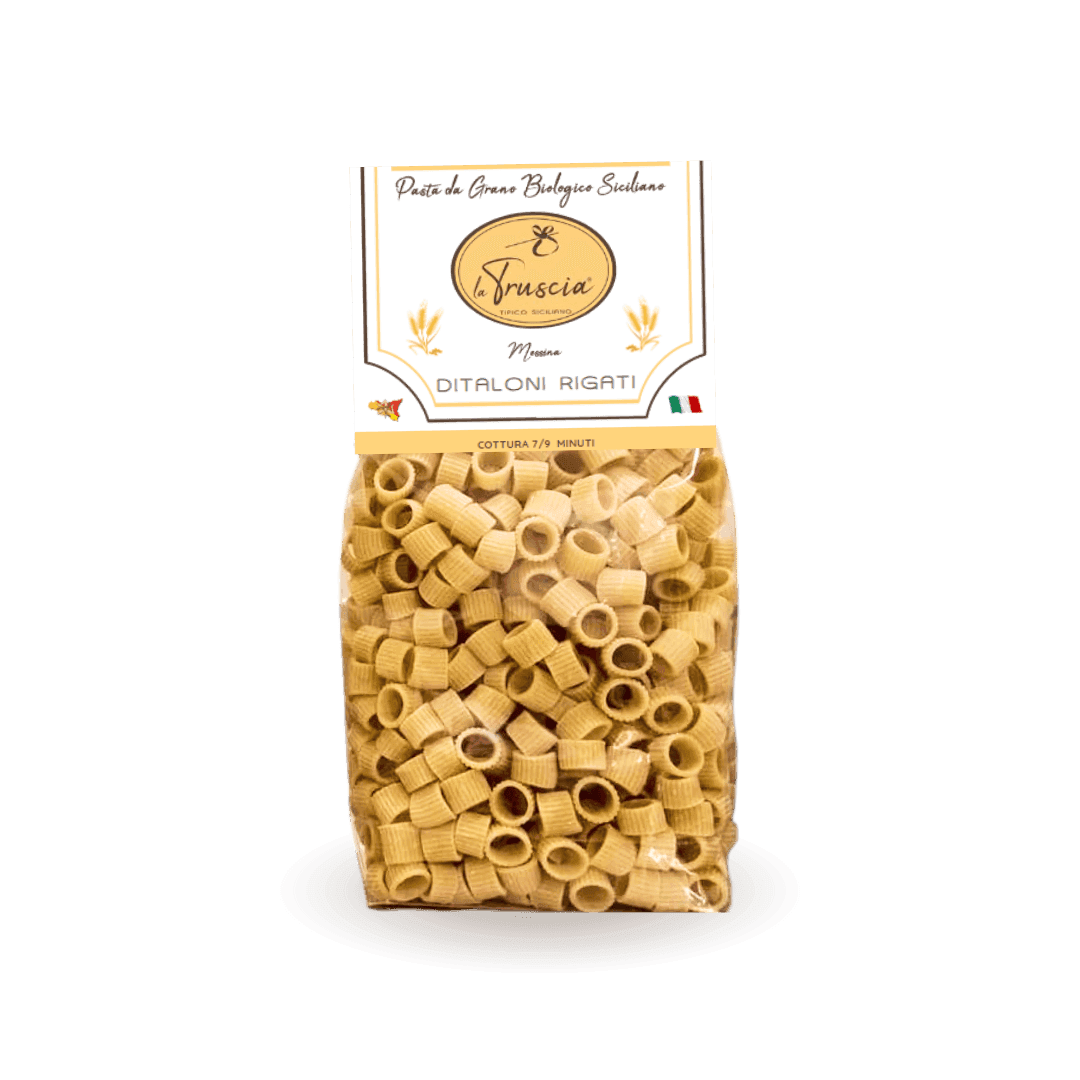 Pasta di Semola di Grano Duro Biologico Siciliano - Ditaloni Rigati in Pasta corta La Truscia Tipico Siciliano - Messina, commercioVirtuoso.it