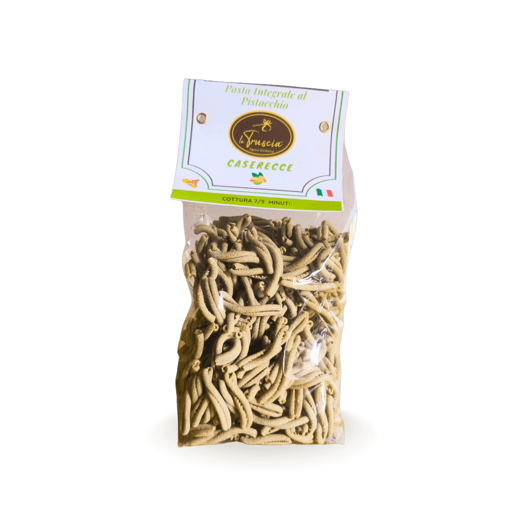 Pasta di Semola di Grano Duro Integrale al Pistacchio - Caserecce in Pasta corta La Truscia Tipico Siciliano - Messina, commercioVirtuoso.it