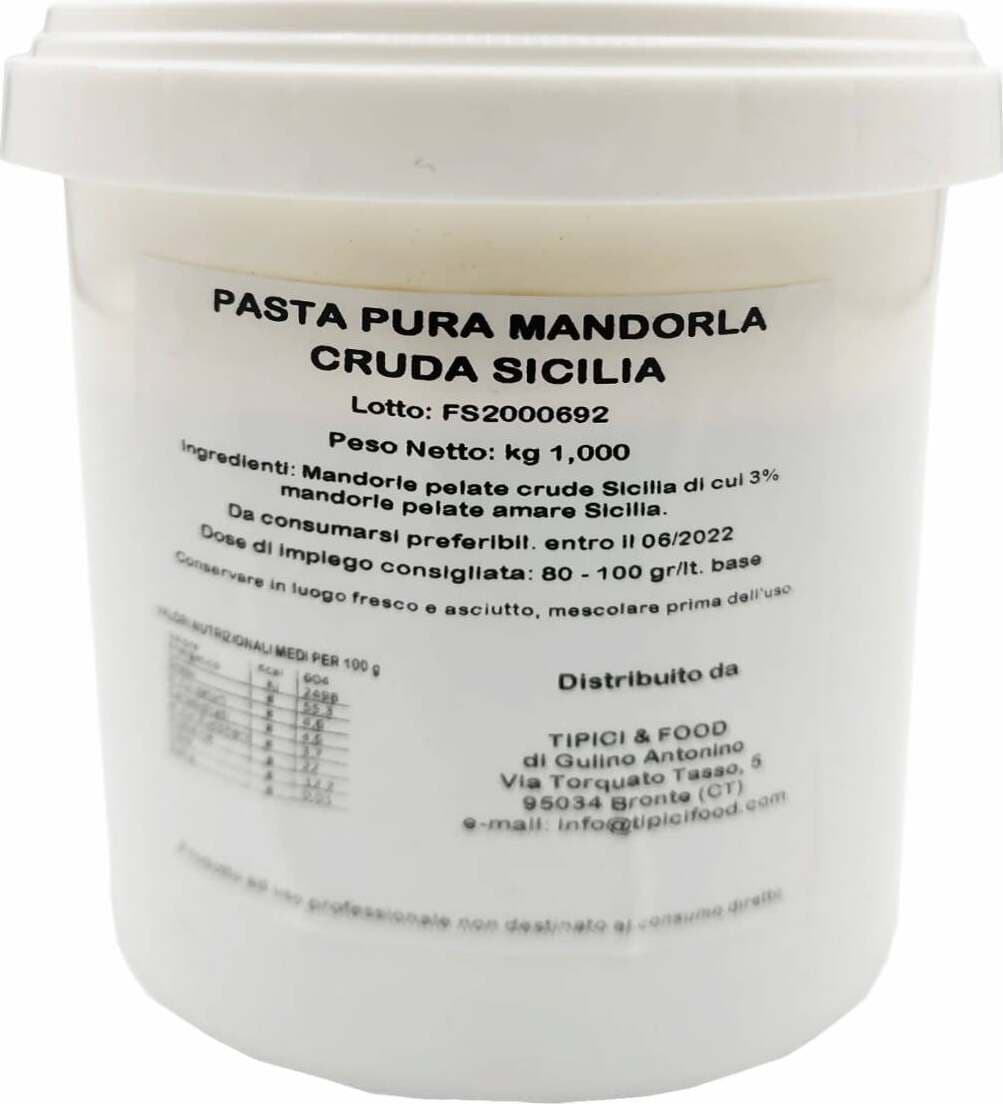 Pasta Pura di Mandorla Cruda di Sicilia Produzione 100% Siciliana 3% di Mandorle pelate Amare Sicilia Prodotto Artigianale Pasta Pura Tipici & Food - Bronte, Commerciovirtuoso.it