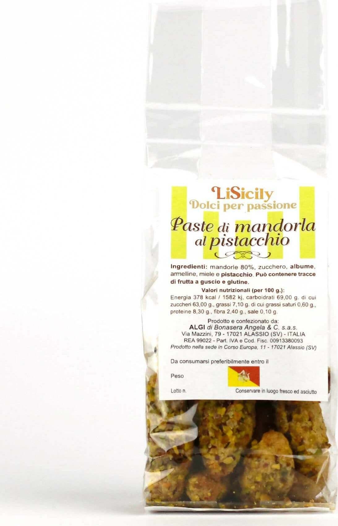 Paste Di Mandorla Al Pistacchio Con 80% Di Mandorle Artigianali Made In Italy Alimentari e cura della casa/Snack dolci e salati/Biscotti/Biscotti per la colazione LiSicily dolci per passione - Alassio, Commerciovirtuoso.it