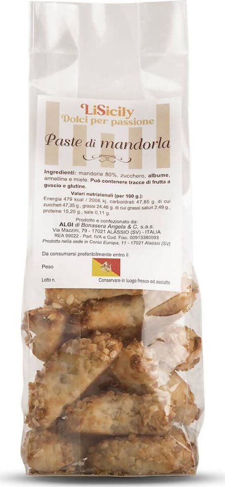 Paste Di Mandorla Siciliane 500gr Biscotti Tradizionali alle Mandorle Artigianali Made in Italy 100% Mandorle Siciliane Lisicily