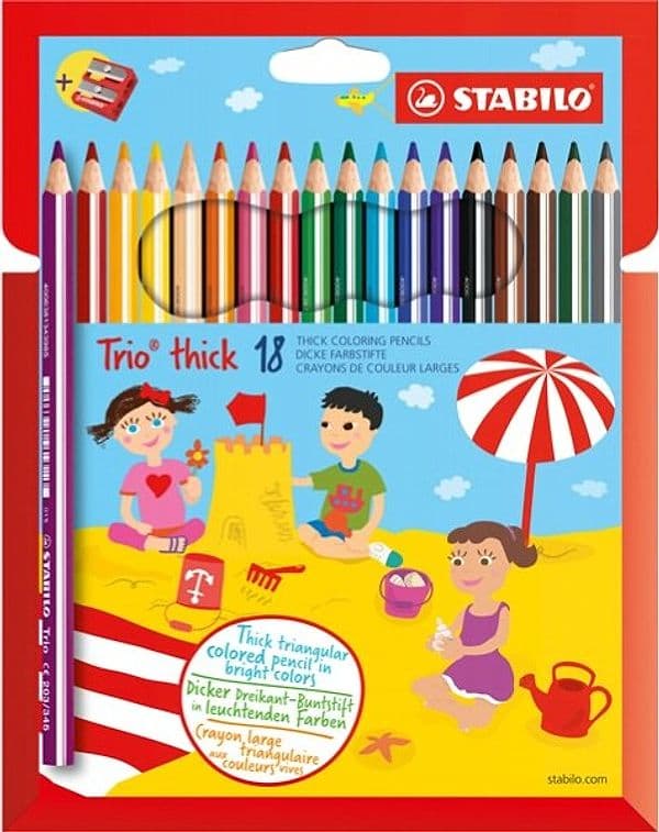 Pastelli Trio Thick - diametro mina 4 2 mm - con temperino - colori assortiti - Stabilo - conf. 18 pezzi Giochi e giocattoli/Attività creative/Accessori per disegnare e colorare/Pennelli Eurocartuccia - Pavullo, Commerciovirtuoso.it