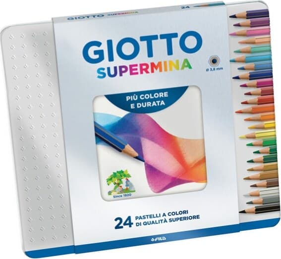 Pastello Supermina - mina 3 8 mm - colori assortiti - Giotto - astuccio in metallo 24 pezzi Giochi e giocattoli/Attività creative/Accessori per disegnare e colorare/Pennelli Eurocartuccia - Pavullo, Commerciovirtuoso.it
