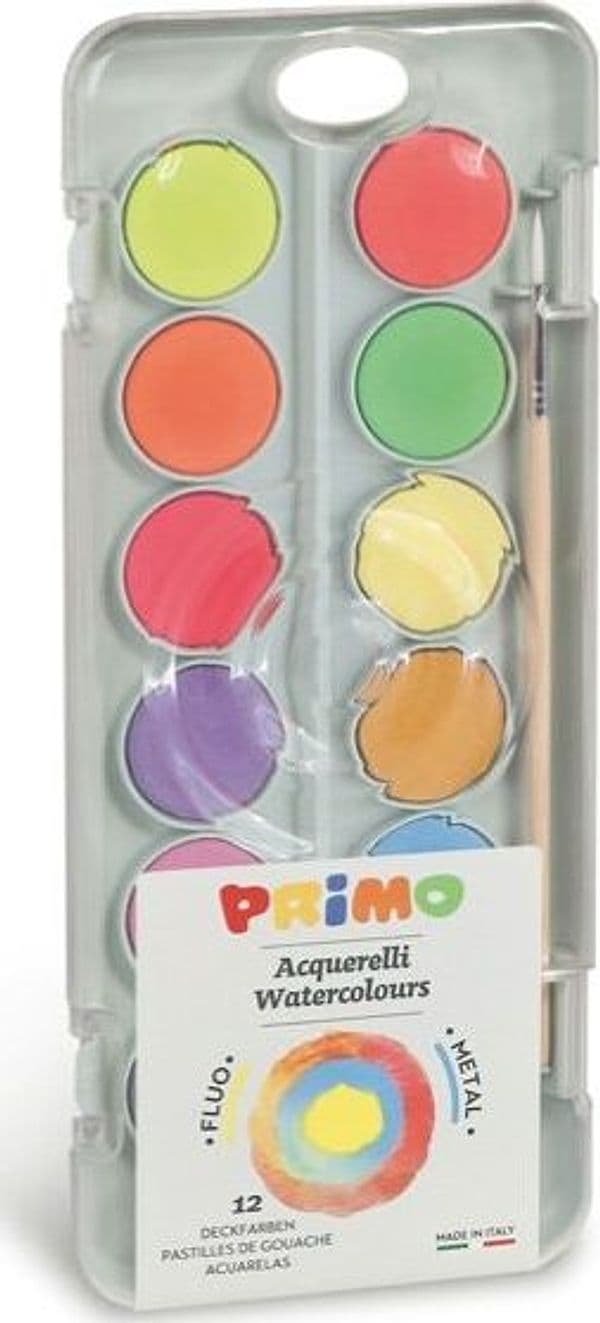 Pastiglie Acquerelli fluo e metal - Primo - astuccio 12 pezzi Giochi e giocattoli/Attività creative/Accessori per disegnare e colorare/Pittura/Pittura per le dita Eurocartuccia - Pavullo, Commerciovirtuoso.it