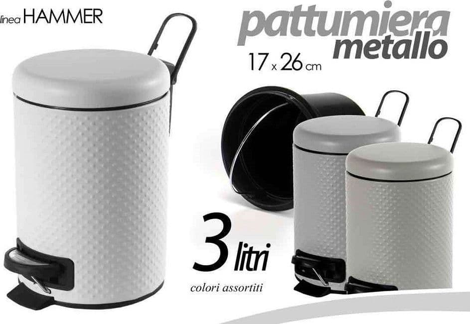 PATTUMIERA IN METALLO 3 LT TONDA DECORO HAMMER 17X26 CM COLORI ASSORTITI 747656