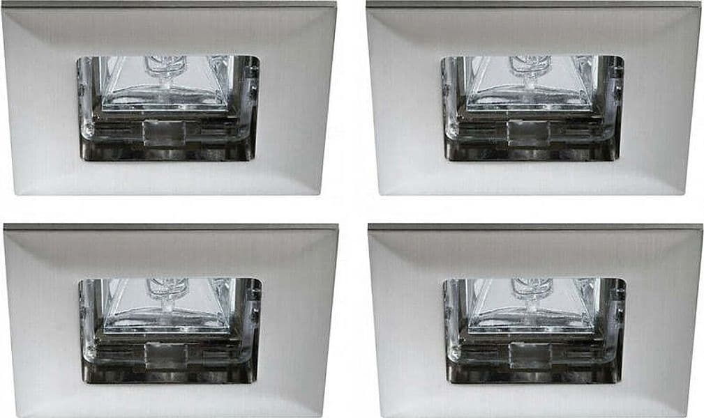 PAULMANN---4-PEZZI---FARETTI-RIGIDI-DA-SOFFITTO-AD-INCASSO---FORMA-QUADRATA---IP44,-4x35W,-GU5.3,-12V---IN-ACCIAIO-FINITURA-SPAZZOLATO