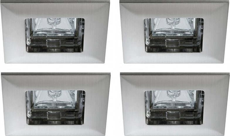 PAULMANN---4-PEZZI---FARETTI-RIGIDI-DA-SOFFITTO-AD-INCASSO---FORMA-QUADRATA---IP44,-4x35W,-GU5.3,-12V---IN-ACCIAIO-FINITURA-SPAZZOLATO