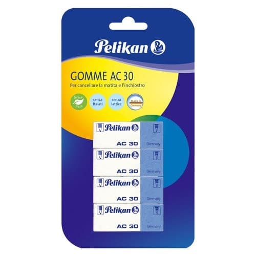 PELIKAN-Gomma-cancellare-Ac30-Doppio-Uso-4-pz-Bianco-e-Blu