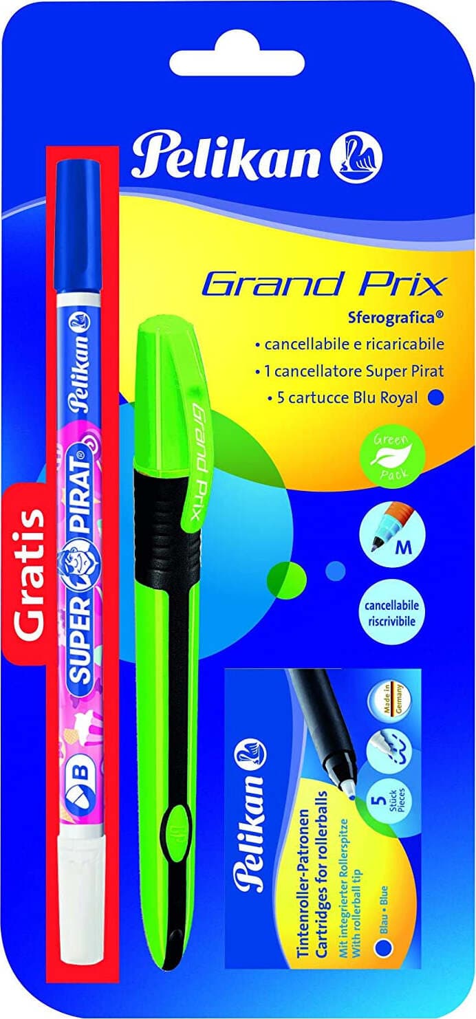 Pelikan Set Grand Prix Penna sferografica + 1 cancellatore Super Pirat + 5 cartucce Blu Royal Cancelleria e prodotti per ufficio/Penne matite scrittura e correzione/Penne e ricariche/Penne roller a inchiostro gel Scontolo.net - Potenza, Commerciovirtuoso.it