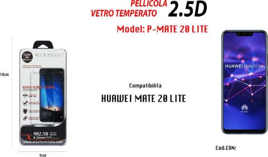 PELLICOLA VETRO TEMPERATO HUAWEI MATE 20 LITE PROTEGGI SCHERMO MAXTECH P-MATE 20 LITE