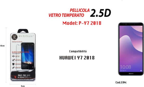 PELLICOLA VETRO TEMPERATO PER HUAWEI Y7 2018 PROTEGGI SCHERMO MAXTECH P-Y7 2018
