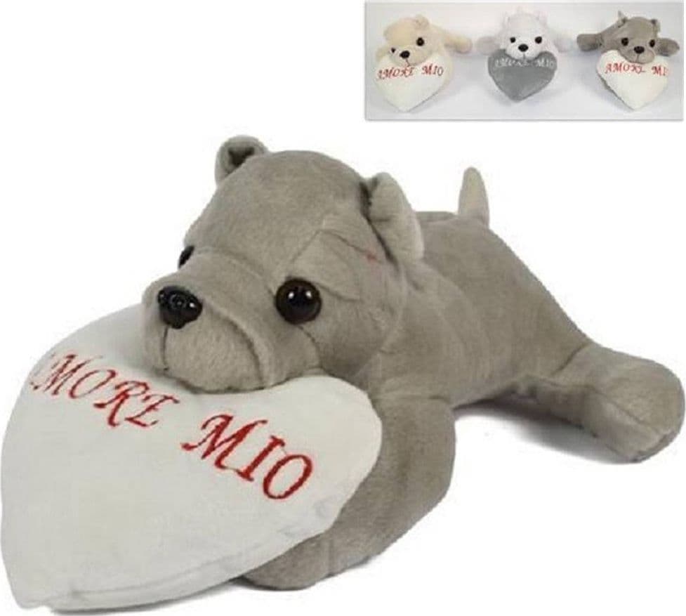 Peluche-Cane-Sdraiato-Con-Cuore-Amore-Mio-Cagnolino-San-Valentino-Colori-Vari