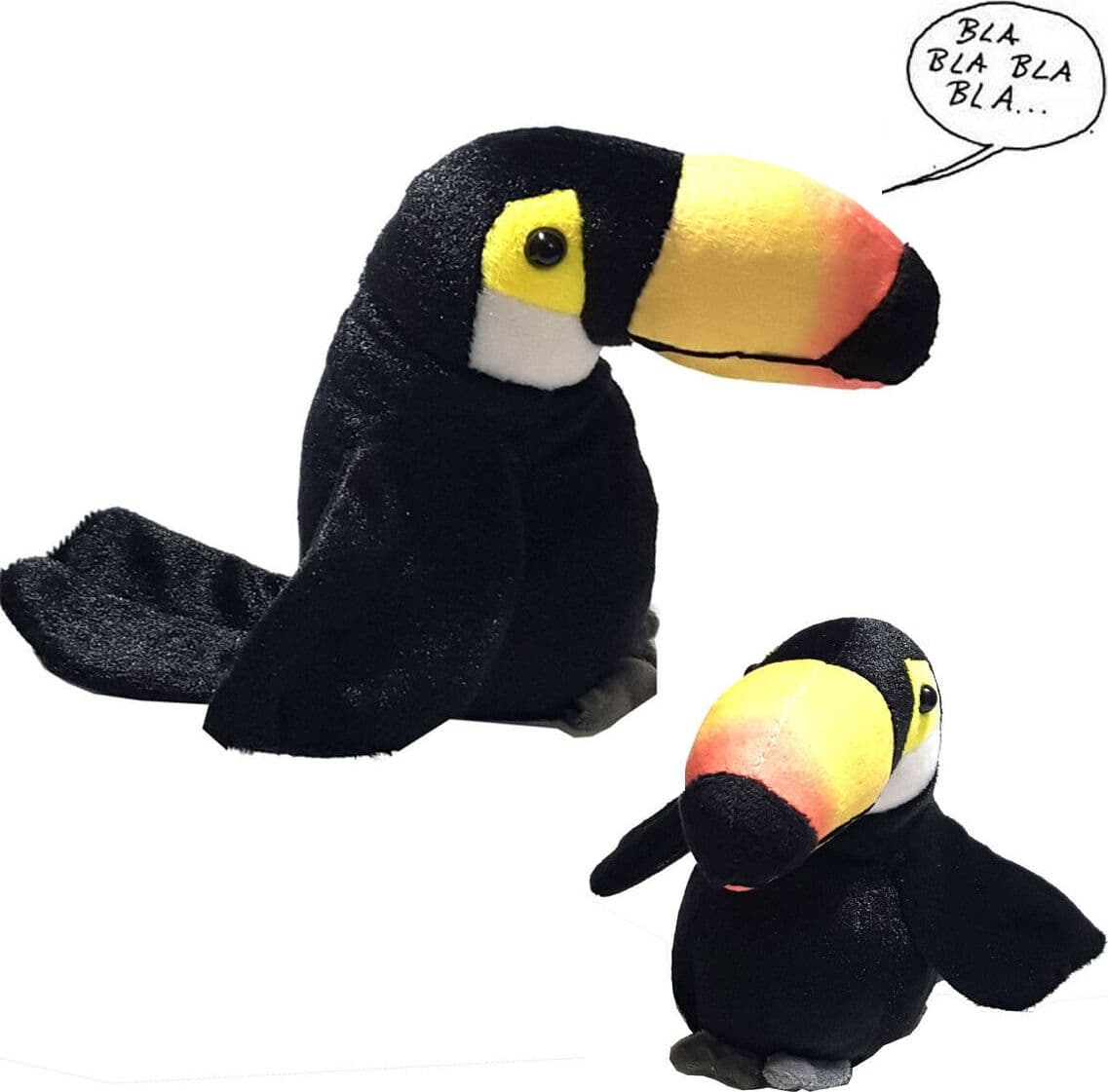 Peluche-Pupazzo-Tucano-Uccello-Colorato-Parlante-Batte-Ali-Ripete-Parole-Gioco