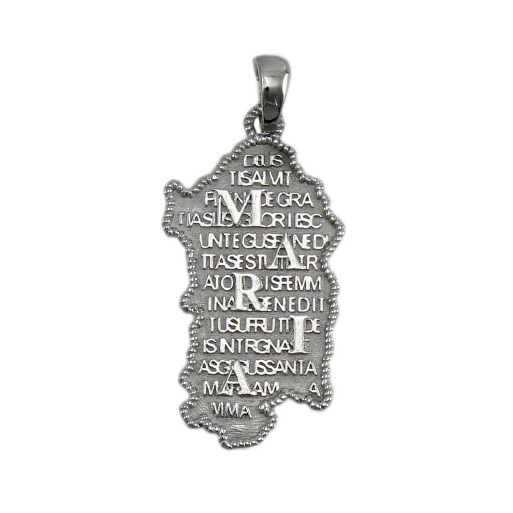 Pendente Sardegna in argento con preghiera Ave Maria in sardo in rilievo in Ciondoli Gioielleria Saba - Dolianova, commercioVirtuoso.it