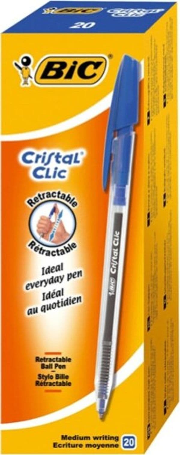 Penna a sfera a scatto Cristal Clic - punta media 1 0mm - blu - Bic - conf. 20 pezzi Cancelleria e prodotti per ufficio/Penne matite scrittura e correzione/Penne e ricariche/Penne roller a inchiostro gel Eurocartuccia - Pavullo, Commerciovirtuoso.it