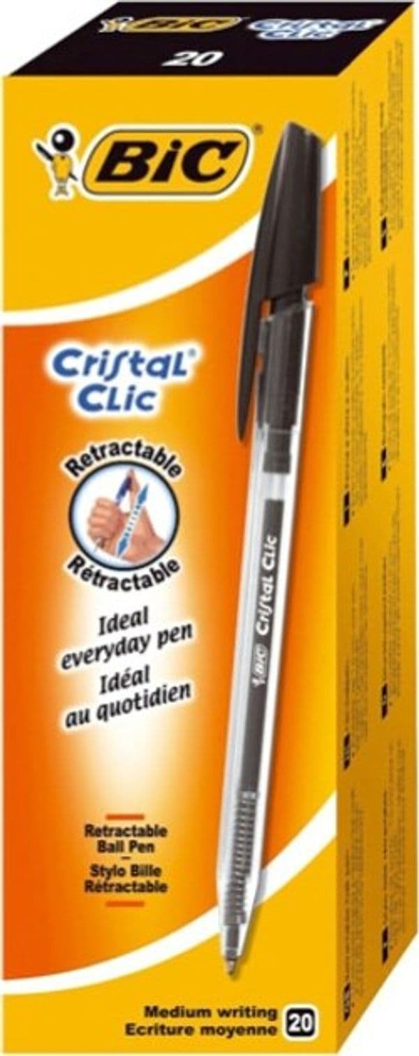 Penna a sfera a scatto Cristal Clic - punta media 1 0mm - nero - Bic - conf. 20 pezzi Cancelleria e prodotti per ufficio/Penne matite scrittura e correzione/Penne e ricariche/Penne roller a inchiostro gel Eurocartuccia - Pavullo, Commerciovirtuoso.it