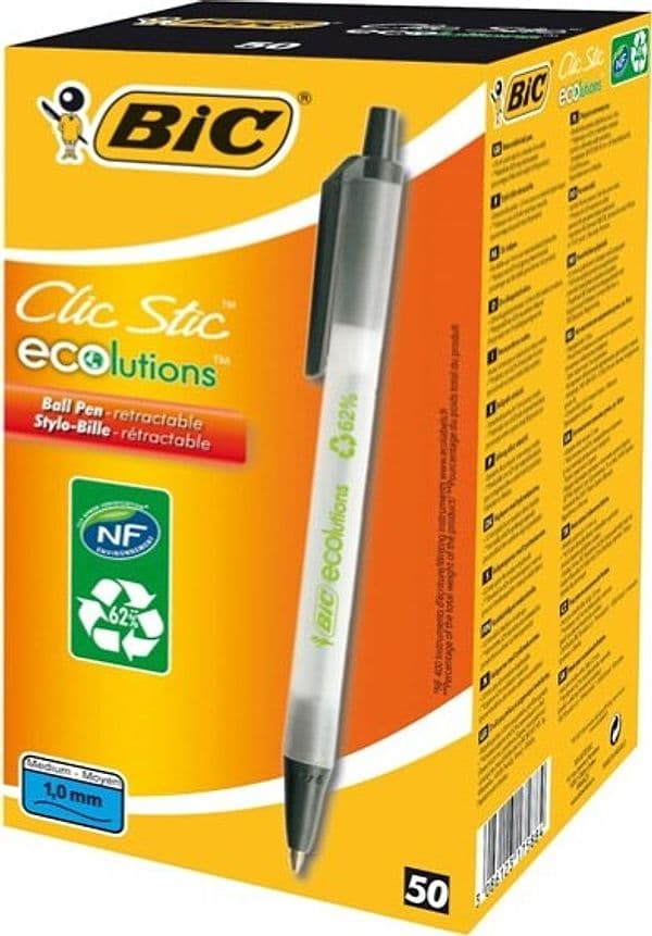 Penna a sfera a scatto ECOlutions - punta 1 0mm - nero - punta 1 0mm - Bic - conf. 50 pezzi Cancelleria e prodotti per ufficio/Penne matite scrittura e correzione/Penne e ricariche/Penne roller a inchiostro gel Eurocartuccia - Pavullo, Commerciovirtuoso.it