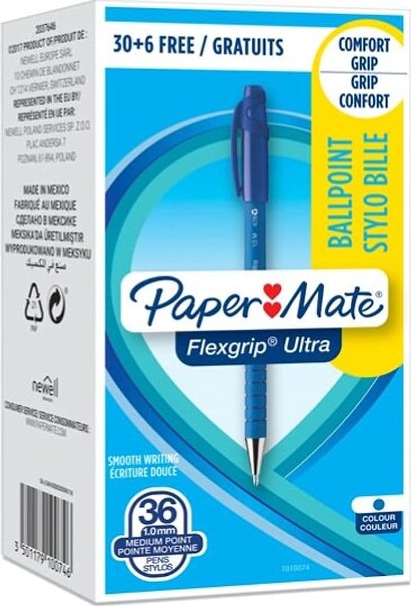 Penna a sfera a scatto Flexgrip Ultra - punta 1 0mm - blu - Papermate - conf. 30+6 pezzi Cancelleria e prodotti per ufficio/Penne matite scrittura e correzione/Penne e ricariche/Penne roller a inchiostro gel Eurocartuccia - Pavullo, Commerciovirtuoso.it
