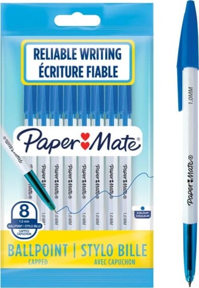 Penna a sfera con cappuccio 045 - punta 1 0 mm - blu - Papermate - busta 8 pezzi Cancelleria e prodotti per ufficio/Penne matite scrittura e correzione/Penne e ricariche/Penne roller a inchiostro gel Eurocartuccia - Pavullo, Commerciovirtuoso.it
