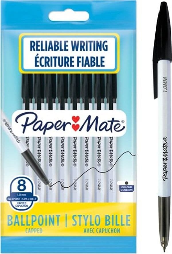 Penna a sfera con cappuccio 045 - punta 1 0 mm - nero - Papermate - busta 8 pezzi Cancelleria e prodotti per ufficio/Penne matite scrittura e correzione/Penne e ricariche/Penne roller a inchiostro gel Eurocartuccia - Pavullo, Commerciovirtuoso.it