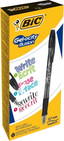 Penna sfera Gelocity Illusion - gel cancellabile - punta 0 7 mm - nero - Bic - conf. 12 pezzi Cancelleria e prodotti per ufficio/Penne matite scrittura e correzione/Penne e ricariche/Penne roller a inchiostro gel Eurocartuccia - Pavullo, Commerciovirtuoso.it