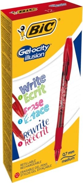 Penna sfera Gelocity Illusion - gel cancellabile - punta 0 7 mm - rosso - Bic - conf. 12 pezzi Cancelleria e prodotti per ufficio/Penne matite scrittura e correzione/Penne e ricariche/Penne roller a inchiostro gel Eurocartuccia - Pavullo, Commerciovirtuoso.it