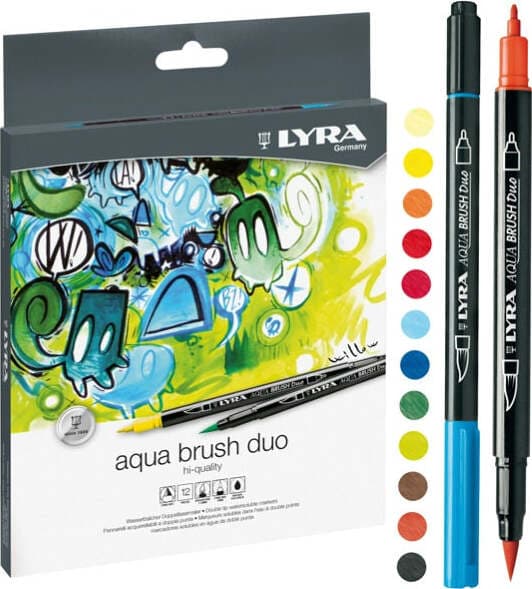 Pennarelli Aqua Brush Duo - punte 2 00 - 4 00 mm - Lyra - astuccio 12 pezzi Cancelleria e prodotti per ufficio/Penne matite scrittura e correzione/Penne e ricariche/Penne a punta porosa Eurocartuccia - Pavullo, Commerciovirtuoso.it