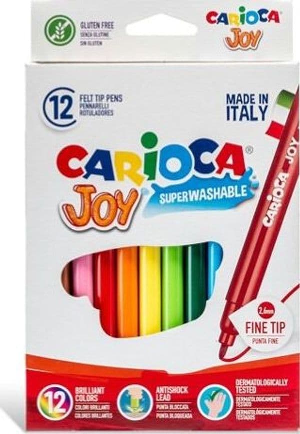Pennarelli Joy - punta 2 6mm - colori assortiti - lavabili - Carioca - scatola 12 pezzi Giochi e giocattoli/Attività creative/Accessori per disegnare e colorare/Pennelli Eurocartuccia - Pavullo, Commerciovirtuoso.it