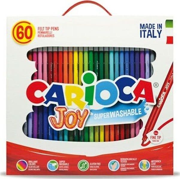 Pennarelli Joy - punta 2 6mm - colori assortiti - lavabili - Carioca - scatola 60 pezzi Giochi e giocattoli/Attività creative/Accessori per disegnare e colorare/Pennelli Eurocartuccia - Pavullo, Commerciovirtuoso.it