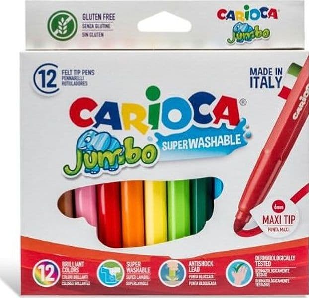 Pennarelli Jumbo - punta 6 0mm - colori assortiti - lavabili - Carioca - astuccio 12 pezzi Giochi e giocattoli/Attività creative/Accessori per disegnare e colorare/Pennelli Eurocartuccia - Pavullo, Commerciovirtuoso.it